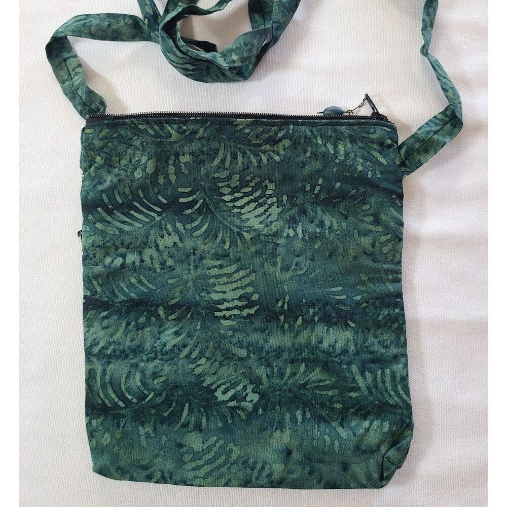 Skeeter Green Fern Leaf Cotton Crossbody Small Phone Travel Festival Bag - Picture 2 of 7